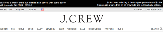 J.Crew website header design example