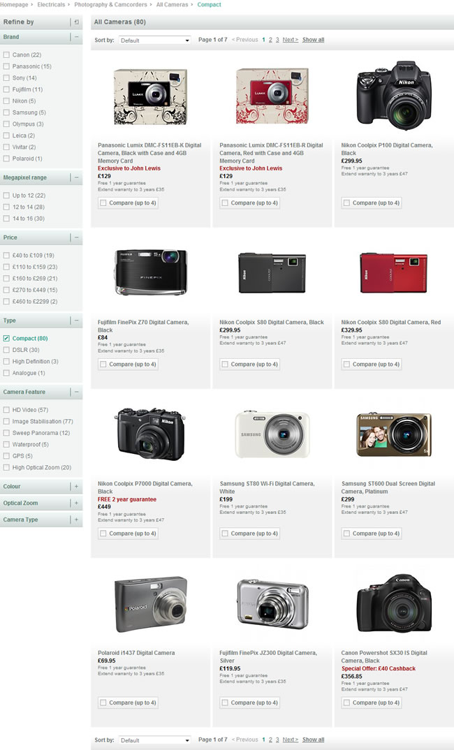 John Lewis ecommerce gallery page design example