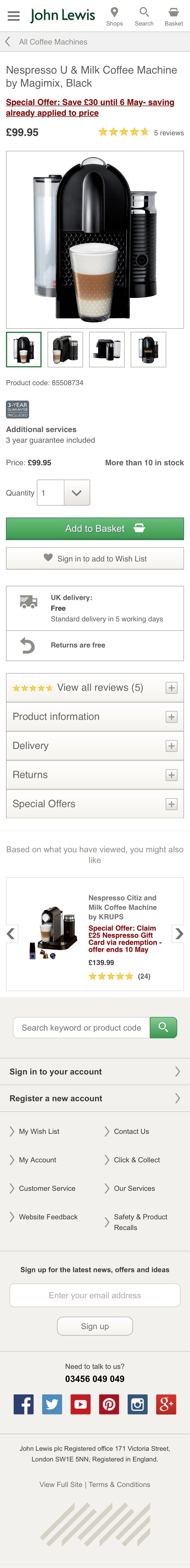 John Lewis mobile product page design example