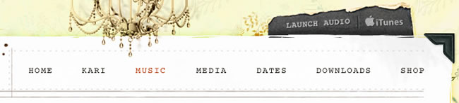 Kari Jobe website navigation design example