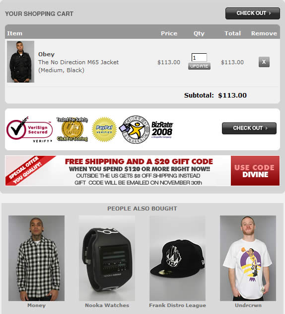 Karmaloop ecommerce shopping cart design example