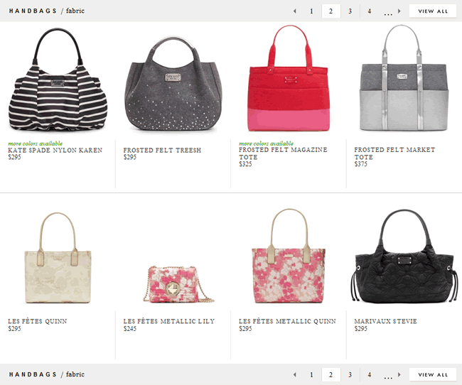 Kate Spade ecommerce gallery page design example