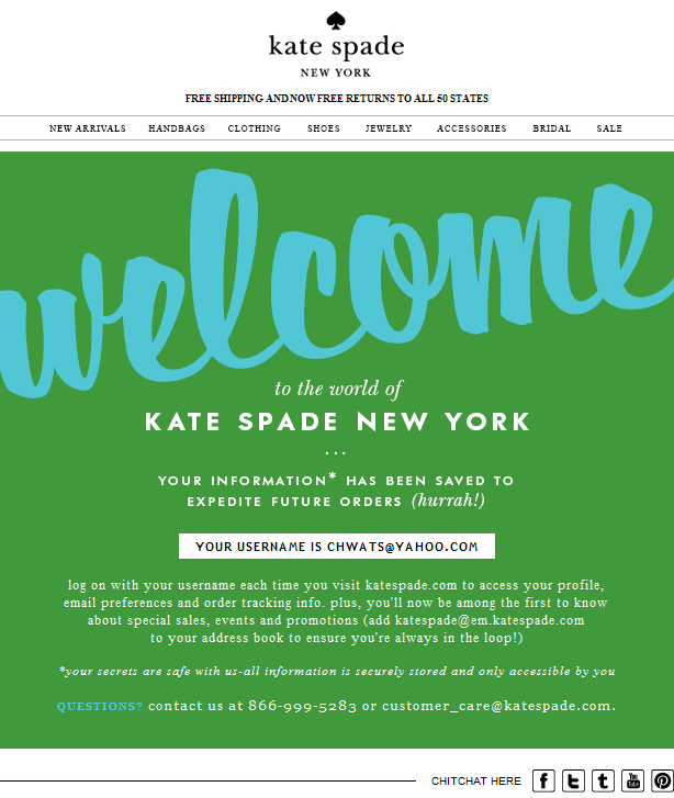 Kate Spade welcome email design example