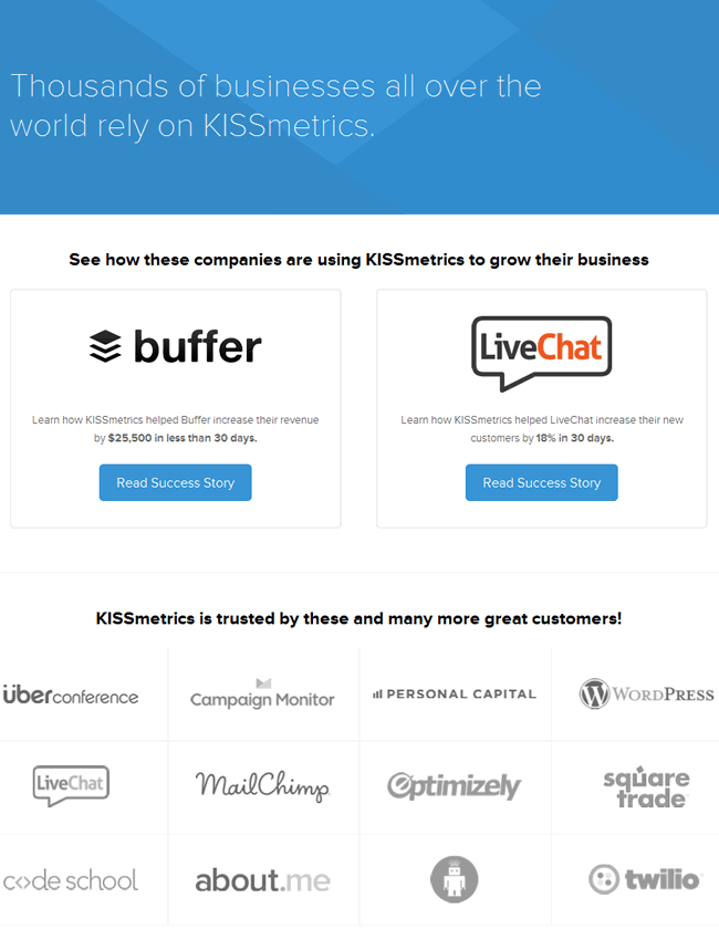 KISSmetrics customers page design example