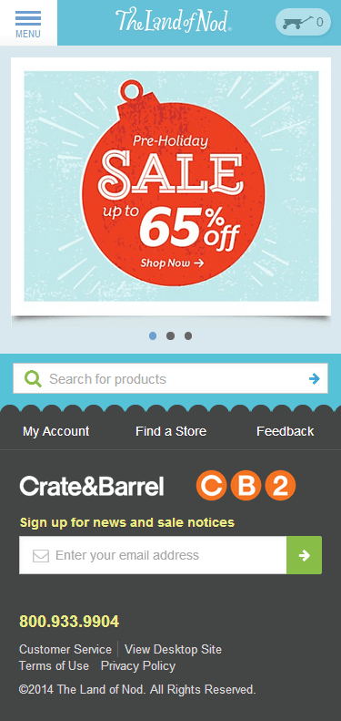 The Land of Nod mobile ecommerce home page design example