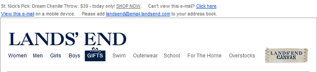 Lands End email header design example