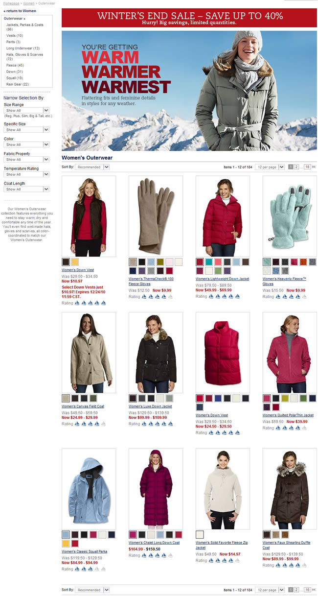 Land's End ecommerce gallery page design example