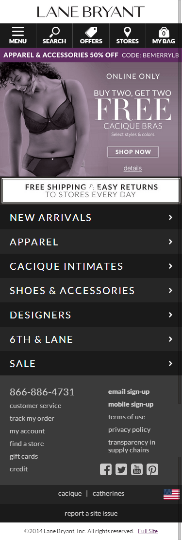 Lane Bryant mobile ecommerce home page design example