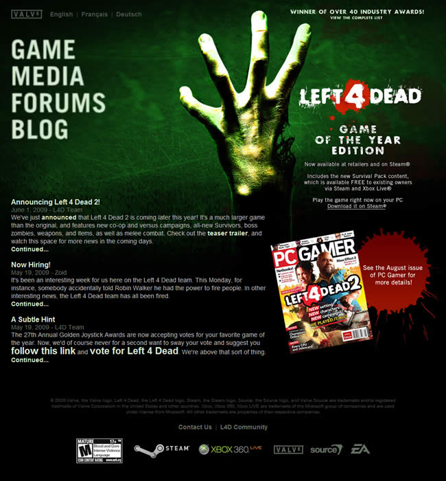 Left 4 Dead video game website design example