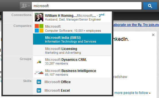 LinkedIn search auto-complete design example