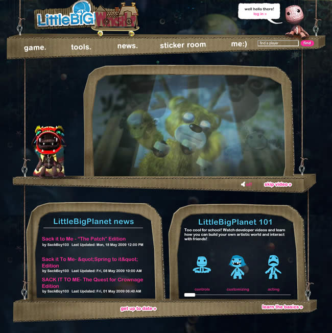 Little Big Planet video game website design example