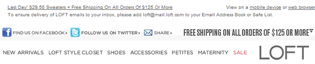 Loft email header design example