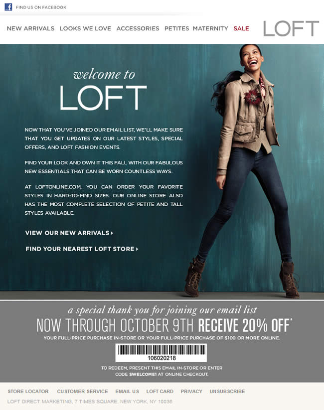 Loft welcome email design example