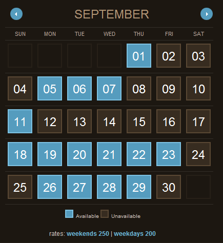 lostrivermodern calendar and date picker design example