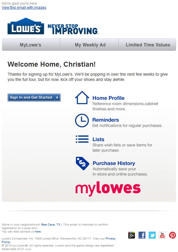 Lowes welcome email design example