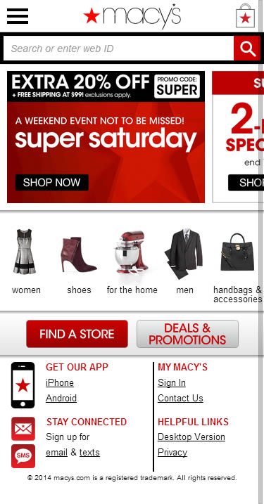 Macys ecommerce mobile home page design example