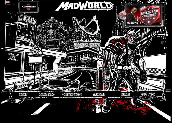 Mad World video game website design example