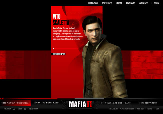 Mafia 2 video game website design example