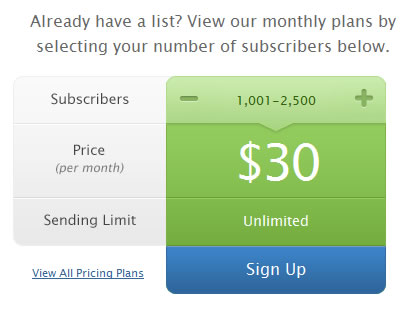 MailChimp pricing table design example
