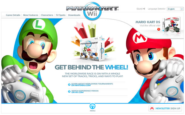 Mario Kart Wii video game website design example