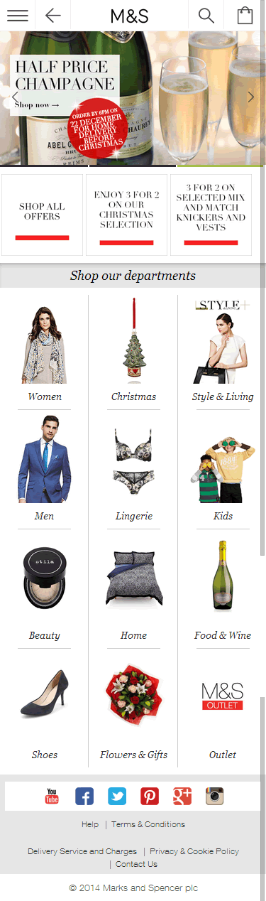 Marks and Spencer mobile ecommerce home page design example