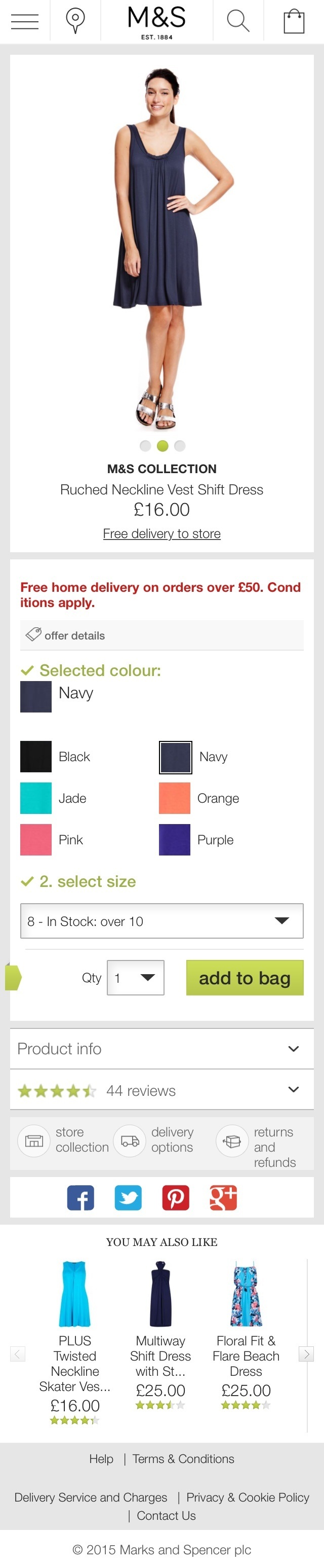 Marks & Spencer mobile product page design example
