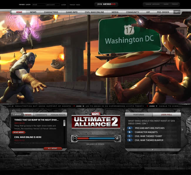 Marvel Ultimate Alliance 2 video game website design example