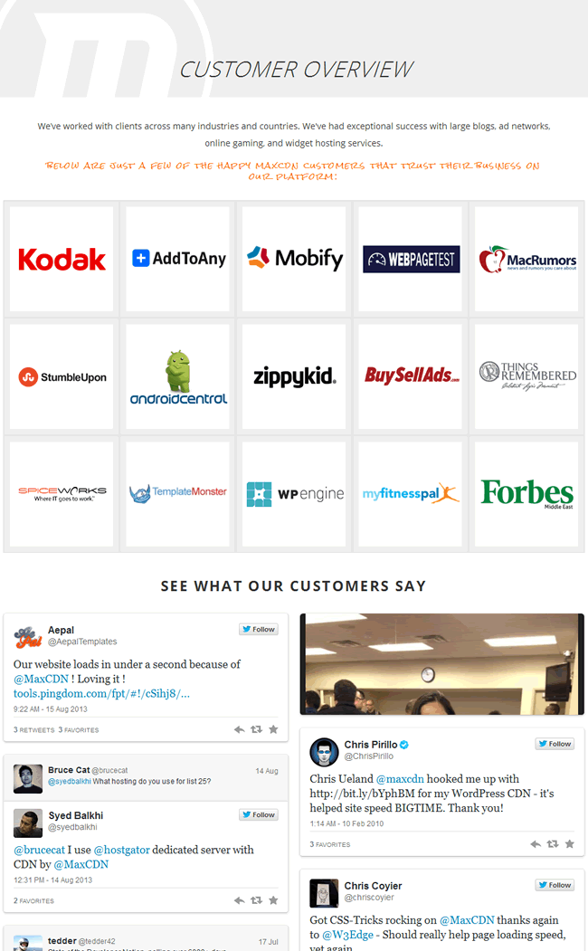 MaxCDN customers page design example