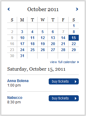 The Metropolitan Opera calendar and date picker design example