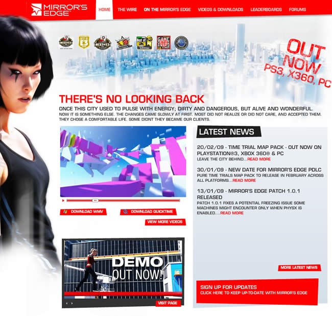 Mirror's Edge video game website design example