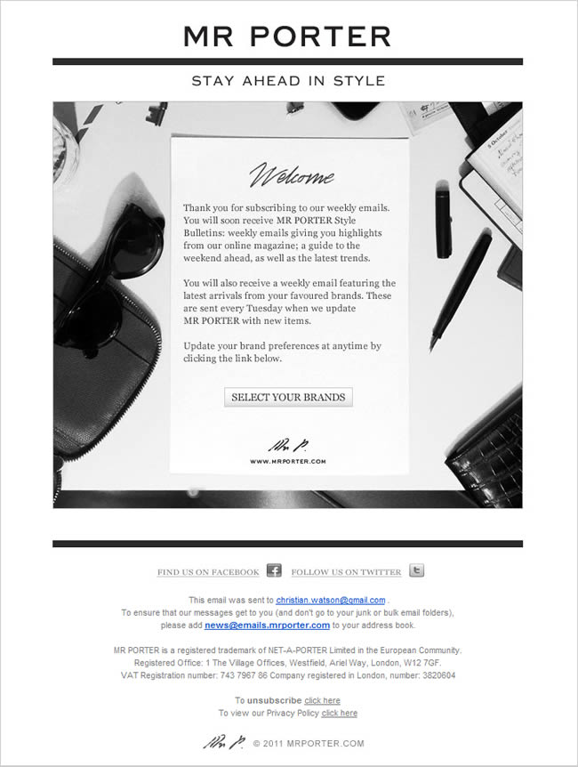 MR PORTER welcome email design example