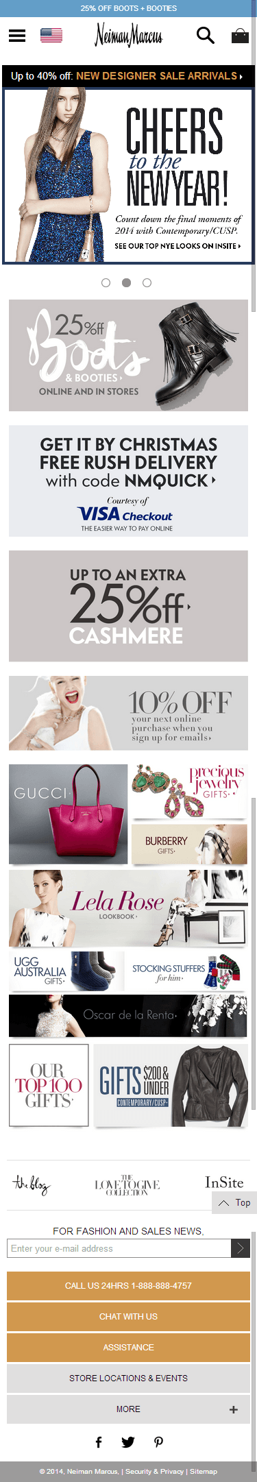 Neiman Marcus mobile ecommerce home page design example