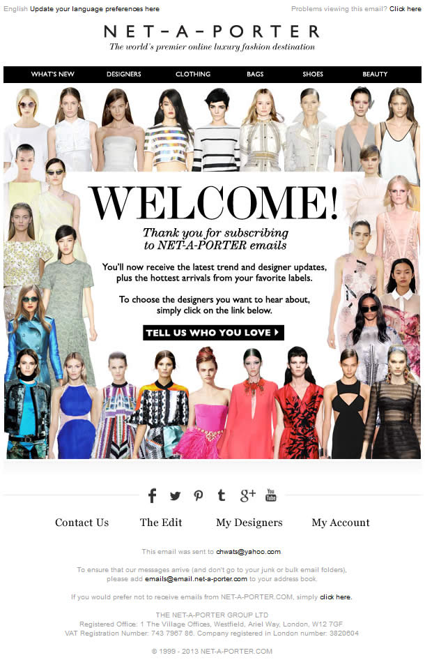 Net-A-Porter welcome email design example