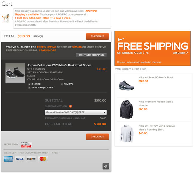 Nike ecommerce shopping cart design example