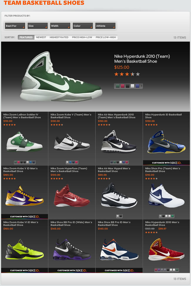 Nike ecommerce gallery page design example