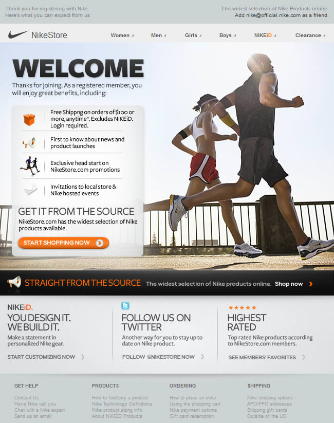 Nike welcome email design example