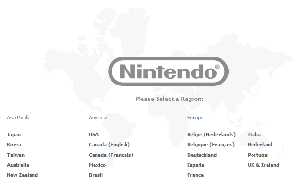 Nintendo website country selector design example