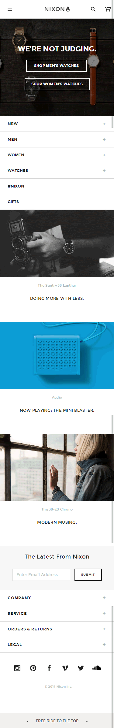 Nixon mobile ecommerce home page design example