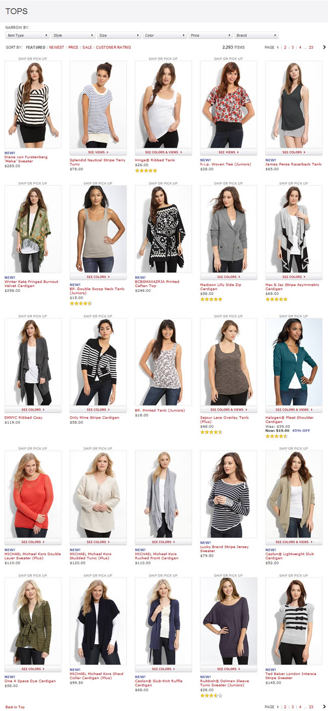 Nordstrom ecommerce gallery page design example