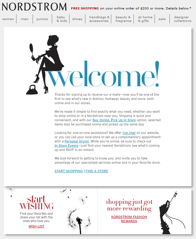 Nordstrom welcome email design example