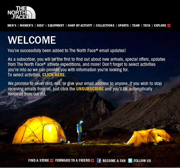 The North Face welcome email design example