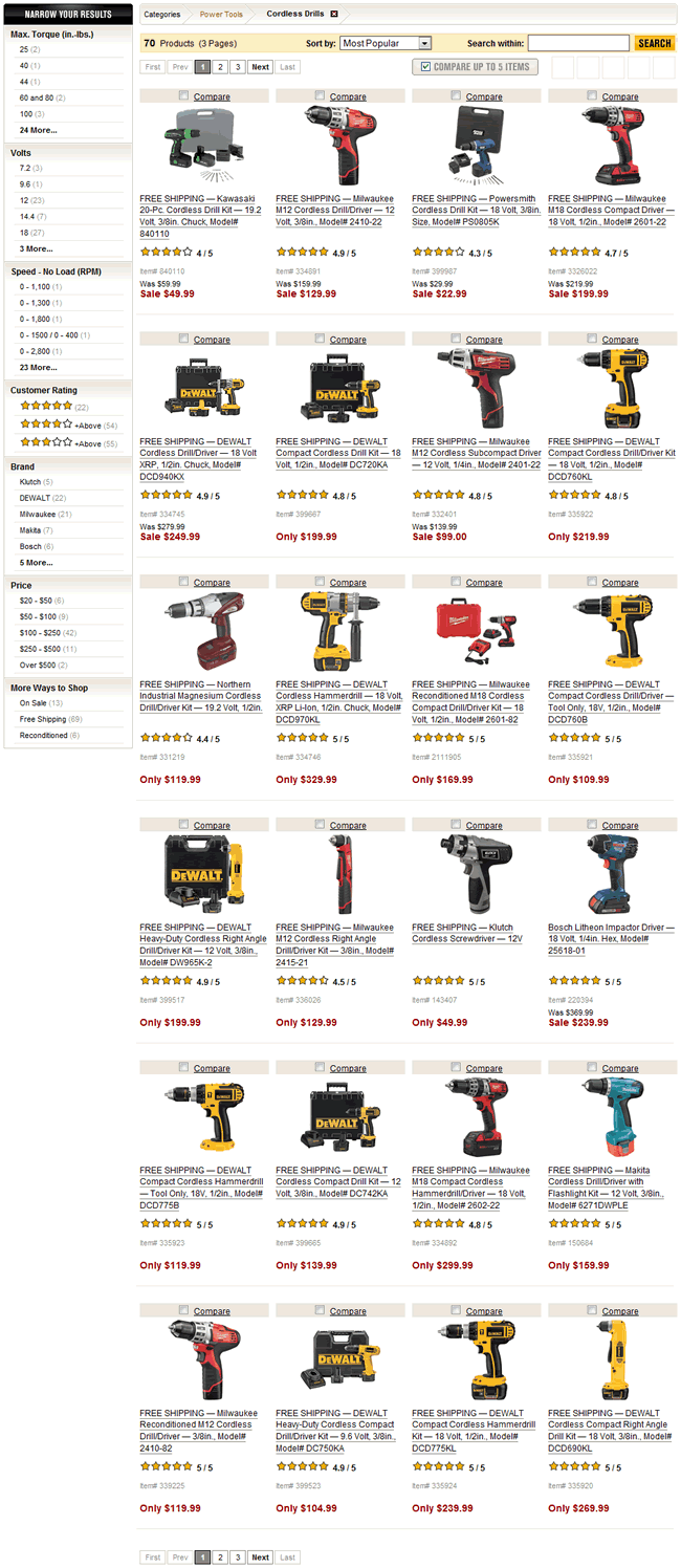 Northern Tool ecommerce gallery page design example