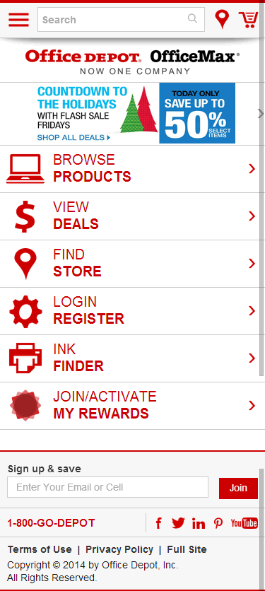 Office Depot ecommerce mobile home page design example