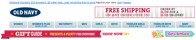 Old Navy email header design example