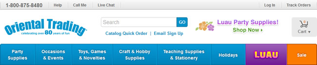 Oriental Trading website header design example