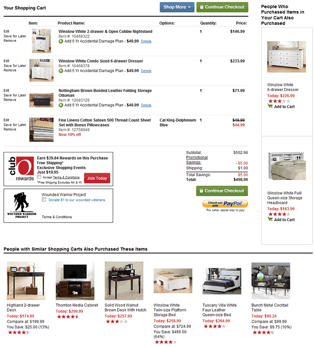 Overstock.com ecommerce shopping cart design example