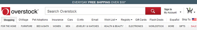 Overstock.com website header design example