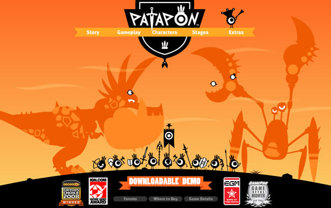 Patapon video game website design example