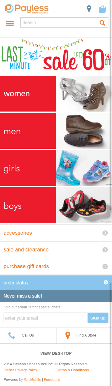 Payless mobile ecommerce home page design example