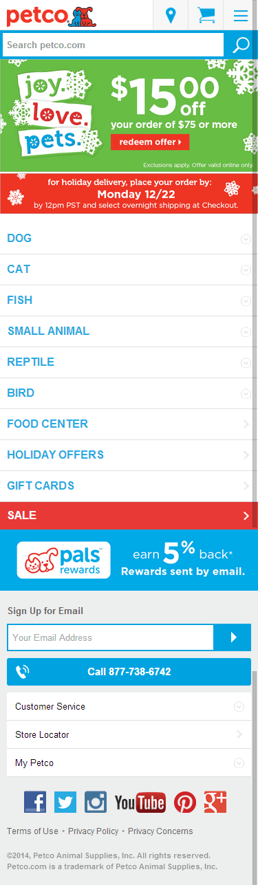 Petco mobile ecommerce home page design example